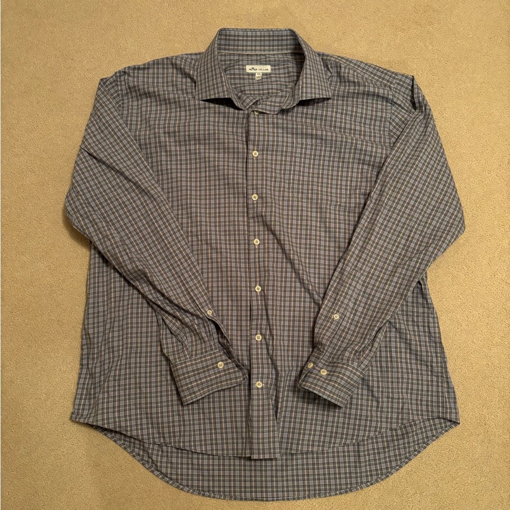 Men's Peter Millar Blue Plaid Button Down Shirt